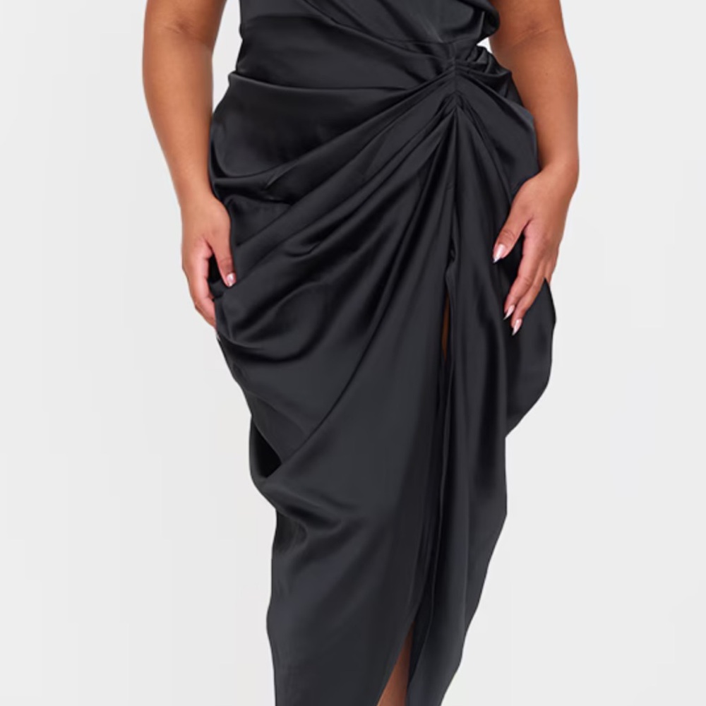 PrettyLittleThing Black Satin Dress
